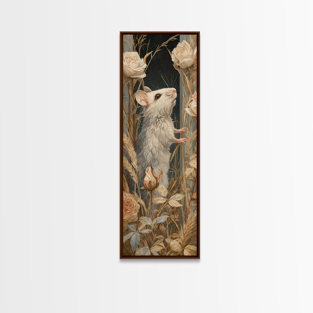 Mouse Ballerina in a Rose Garden Framed Canvas Print, Whimsical Art, Gallery Decor, Living Room Decor, Fine Art, Wonder, WHI-1x3-71