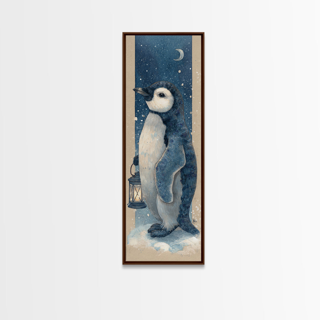 Penguin Holding a Lantern Canvas Print, Whimsical Art, Wall Decor, Living Room Decor, Fine Art, Wonder, Printable Art, WHI-1x3-77