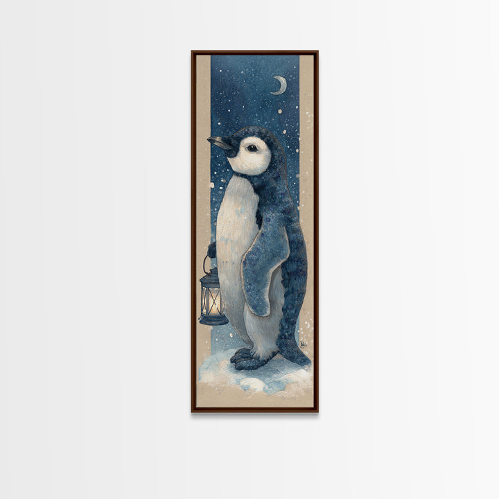 Penguin Holding a Lantern Canvas Print, Whimsical Art, Wall Decor, Living Room Decor, Fine Art, Wonder, Printable Art, WHI-1x3-77