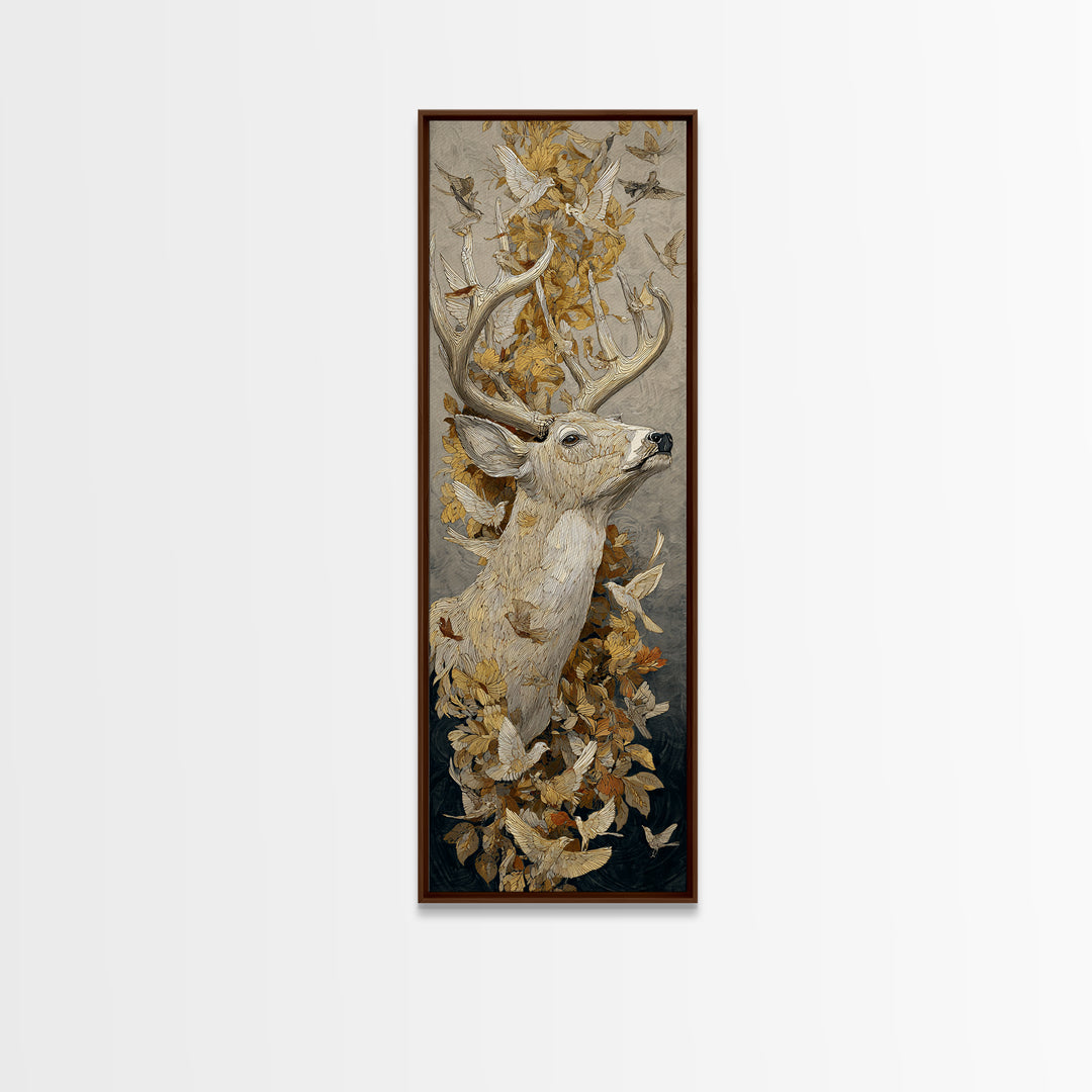 Deer with Antlers Full of Birds Framed Canvas Print, Whimsical Art, Nursery Art, Living Room Decor, Fine Art, Wonder, WHI-1x3-79