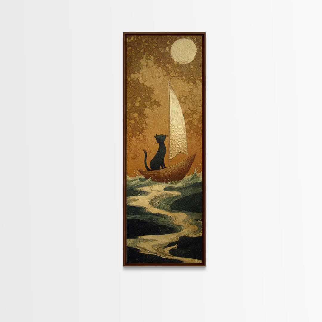 Cat Sailing a Paper Boat Canvas Print, Whimsical Art, Contemporary Art, Living Room Decor, Fine Art, Wonder, Art Nouveau, WHI-1x3-86