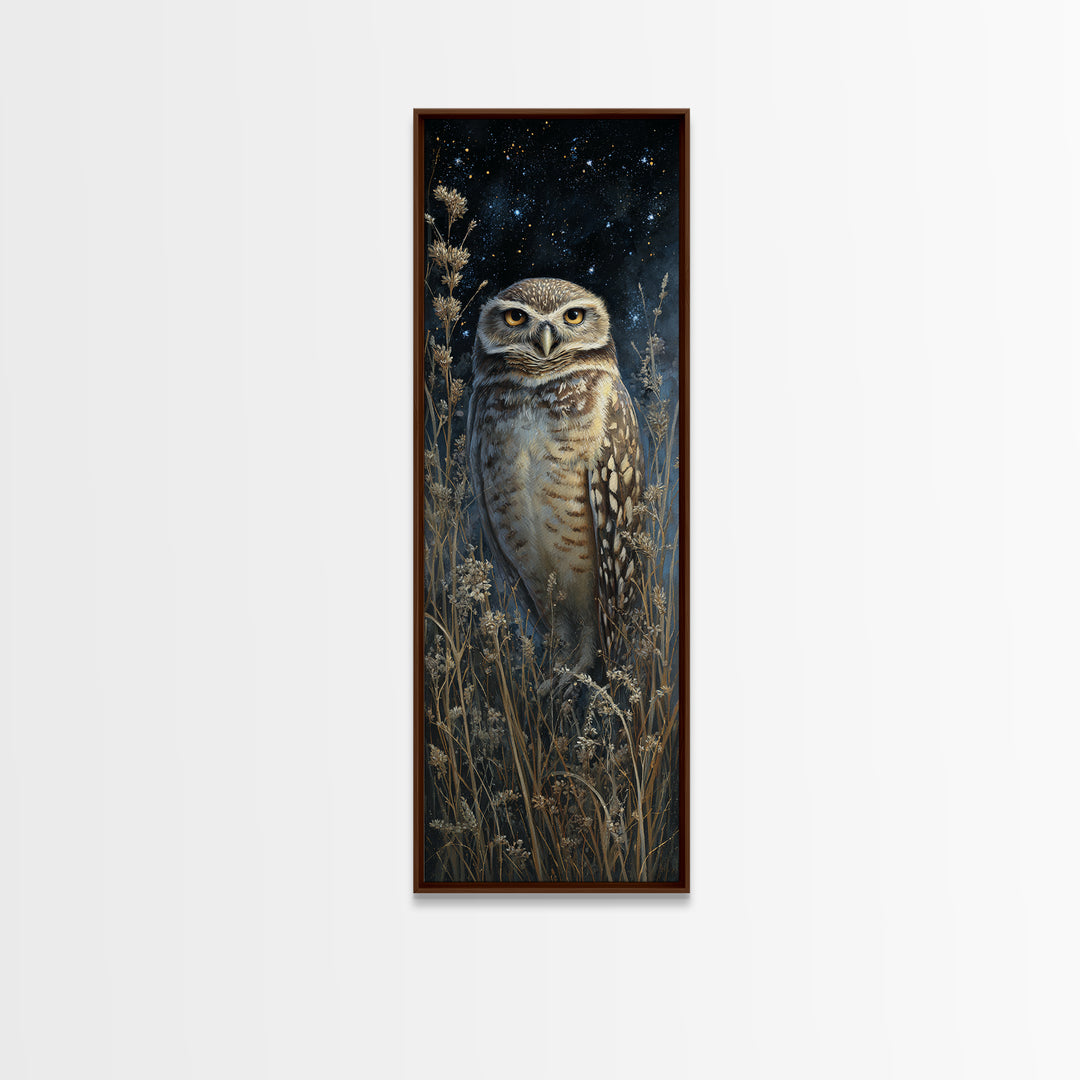 Owl Wearing Spectacles Among Stars Canvas Print, Whimsical Art, Wall Art, Living Room Decor, Oil Painting, Wonder, WHI-1x3-90
