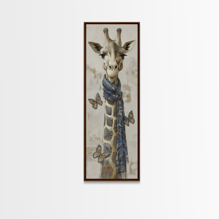 Giraffe with Scarf and Butterflies Canvas Print, Whimsical Art, Room Decor, Living Room Decor, Fine Art, Wonder, Oil Painting, WHI-1x3-94