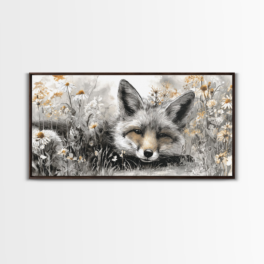 Fox Wearing a Tiny Crown Framed Canvas Print, Whimsical Art, Framed Wall Art, Living Room Decor, Oil Painting, Wonder, WHI-2x1-45