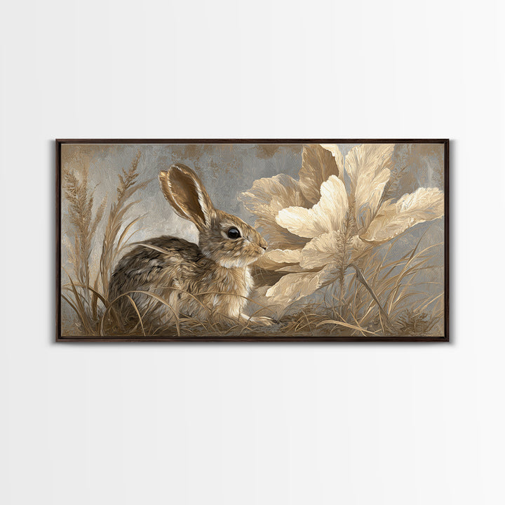 Rabbit Reading Beneath a Giant Flower Canvas Print, Whimsical Art, Digital Print, Living Room Decor, Watercolor Art, Wonder, WHI-2x1-49