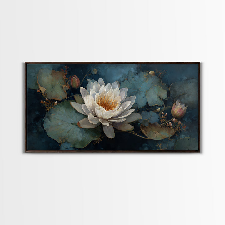 Frog Prince on a Lily Pad Canvas Print, Whimsical Art, Digital Art, Living Room Decor, Wonder, Nursery, Abstract Wall Art, WHI-2x1-52