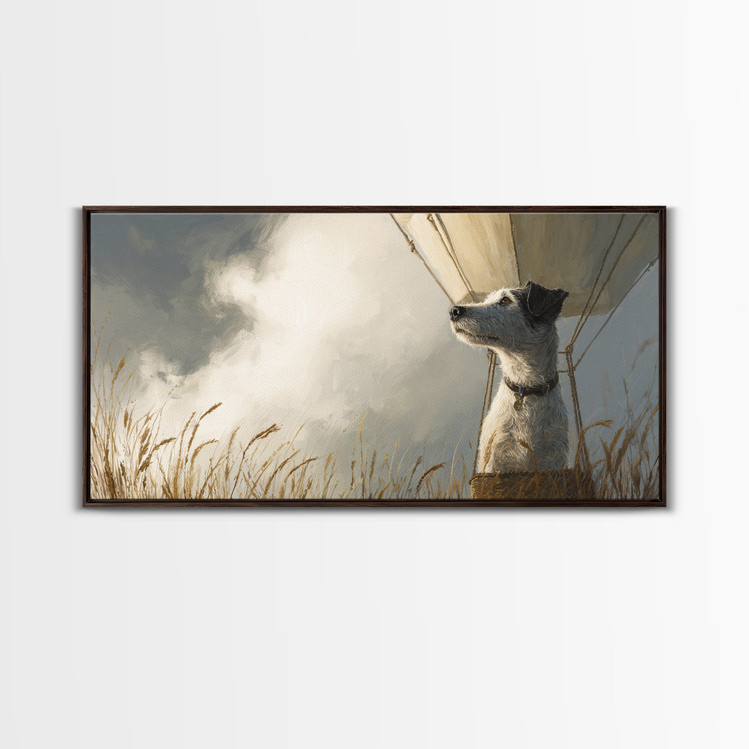 Dog in a Hot Air Balloon Canvas Print, Whimsical Art, Digital Art, Living Room Decor, Wonder, Nursery, Abstract Wall Art, WHI-2x1-58