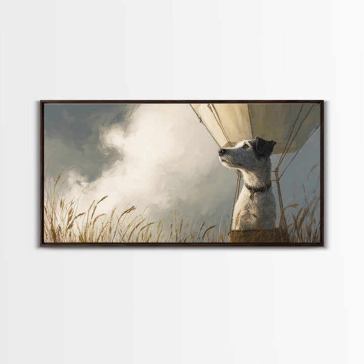 Dog in a Hot Air Balloon Canvas Print, Whimsical Art, Digital Art, Living Room Decor, Wonder, Nursery, Abstract Wall Art, WHI-2x1-58
