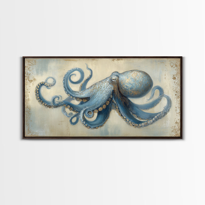 Octopus Conductor with Tiny Instruments Canvas Print, Whimsical Art, Wall Art, Living Room Decor, Oil Painting, Wonder, WHI-2x1-62