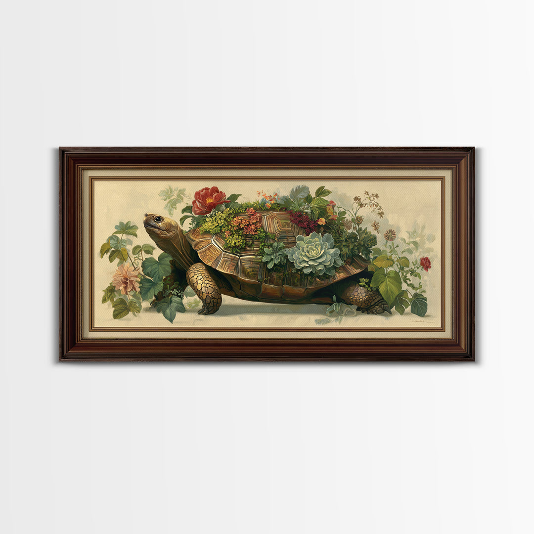 Turtle with Garden Growing on Shell Canvas Print, Whimsical Art, Home Decor, Living Room Decor, Fine Art, Wonder, Digital Print, WHI-2x1-66