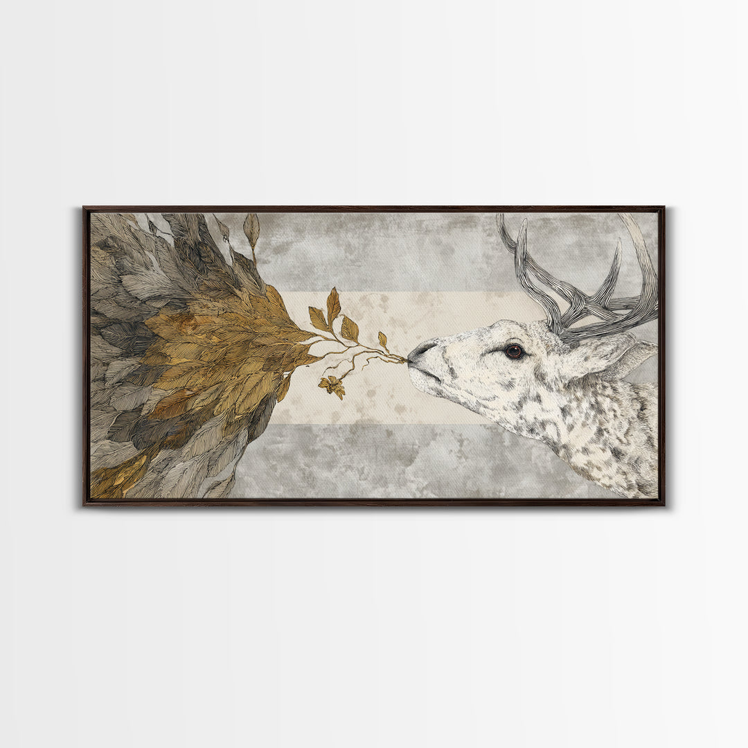 Bird Delivering a Tiny Love Letter Framed Canvas Print, Whimsical Art, Nursery Wall Art, Living Room Decor, Fine Art, Wonder, WHI-2x1-91