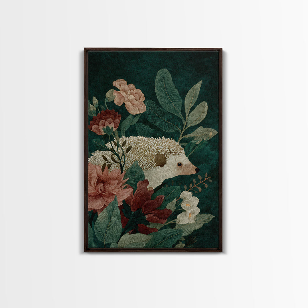 Hedgehog Carrying Wildflowers Canvas Print, Whimsical Art, Pet Portrait, Living Room Decor, Fine Art, Wonder, Abstract Wall Art, WHI-2x3-23