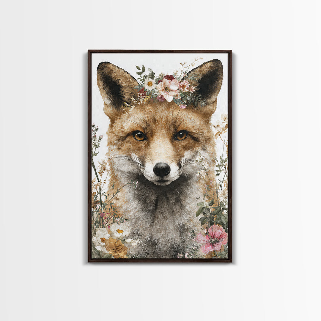 Fox Wearing a Tiny Crown Framed Canvas Print, Whimsical Art, Printable Art, Living Room Decor, Fine Art, Wonder, Cat Art, WHI-2x3-33
