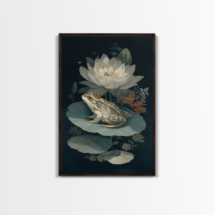Frog Prince on a Lily Pad Canvas Print, Whimsical Art, Contemporary Art, Living Room Decor, Fine Art, Wonder, Art Nouveau, WHI-2x3-40