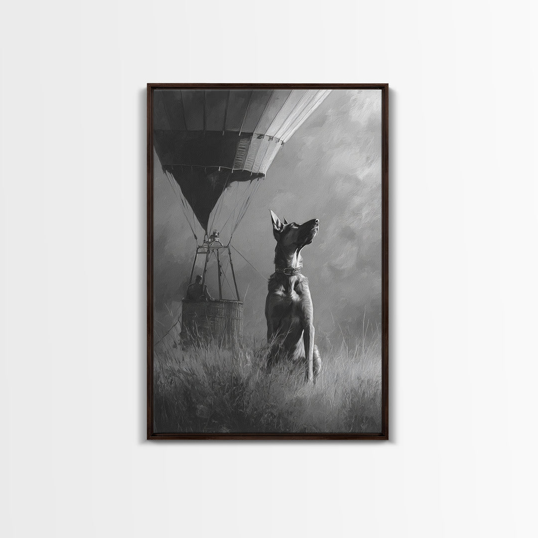 Dog in a Hot Air Balloon Framed Canvas Print, Whimsical Art, Wall Decor, Living Room Decor, Fine Art, Wonder, Printable Art, WHI-2x3-46
