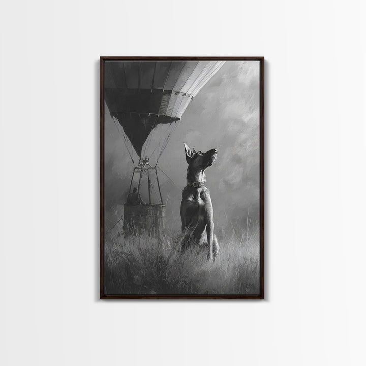 Dog in a Hot Air Balloon Framed Canvas Print, Whimsical Art, Wall Decor, Living Room Decor, Fine Art, Wonder, Printable Art, WHI-2x3-46