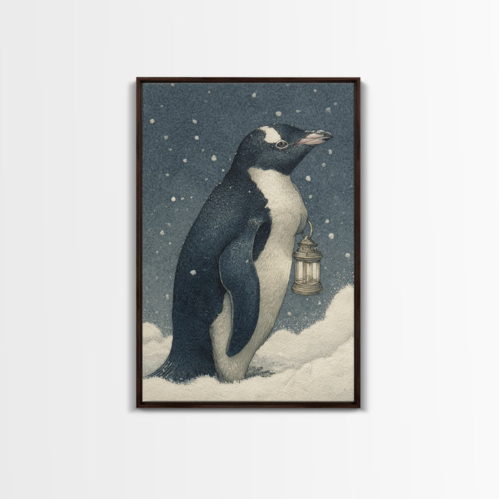 Penguin Holding a Lantern Canvas Print, Whimsical Art, Digital Print, Living Room Decor, Wonder, Bird Art, Nursery Art, WHI-2x3-49