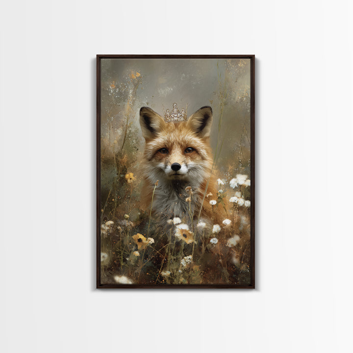 Fox Wearing a Tiny Crown Canvas Print, Whimsical Art, Dopamine Decor, Living Room Decor, Fine Art, Wonder, Fine Art Print, WHI-2x3-57
