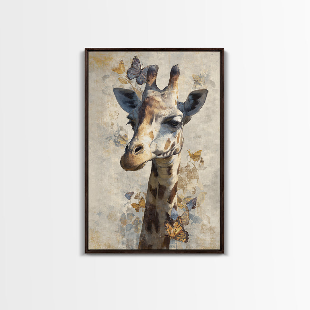 Giraffe with Scarf and Butterflies Canvas Print, Whimsical Art, Printable Wall Art, Living Room Decor, Oil Painting, Wonder, WHI-2x3-66