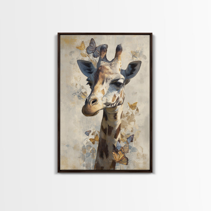 Giraffe with Scarf and Butterflies Canvas Print, Whimsical Art, Printable Wall Art, Living Room Decor, Oil Painting, Wonder, WHI-2x3-66