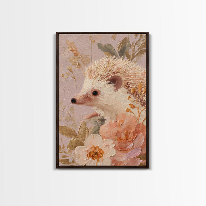 Hedgehog Carrying Wildflowers Canvas Print, Whimsical Art, Nursery, Living Room Decor, Oil Painting, Wonder, Watercolor Art, WHI-2x3-71