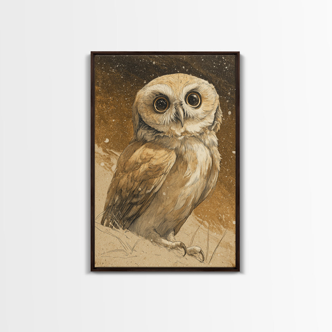 Owl Wearing Spectacles Among Stars Canvas Print, Whimsical Art, Art Nouveau, Living Room Decor, Abstract Art, Wonder, WHI-2x3-86