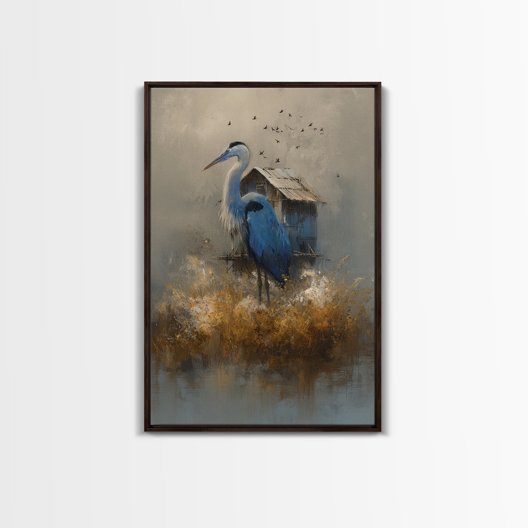 Floating House Carried by Colorful Birds Framed Canvas Print, Whimsical Art, Nursery Art, Living Room Decor, Fine Art, Wonder, WHI-2x3-87