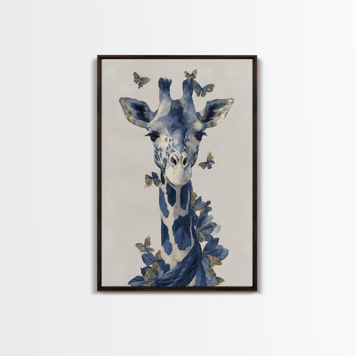 Giraffe with Scarf and Butterflies Framed Canvas Print, Whimsical Art, Framed Wall Art, Living Room Decor, Fine Art, Wonder, WHI-2x3-90