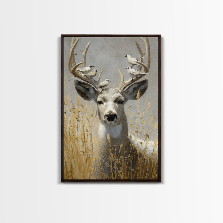 Deer with Antlers Full of Birds Canvas Print, Whimsical Art, Nursery Wall Decor, Living Room Decor, Fine Art, Wonder, WHI-2x3-99