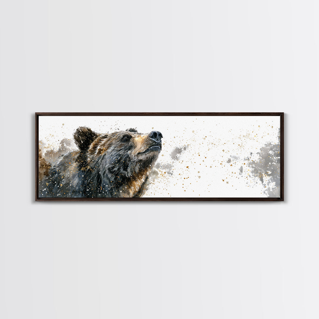 Bear Painting Stars Onto the Night Sky Framed Canvas Print, Whimsical Art, Dark Academia Decor, Living Room Decor, Wonder, WHI-3x1-1