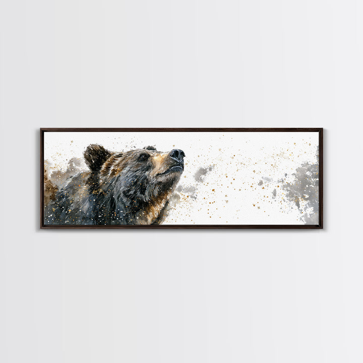 Bear Painting Stars Onto the Night Sky Framed Canvas Print, Whimsical Art, Dark Academia Decor, Living Room Decor, Wonder, WHI-3x1-1