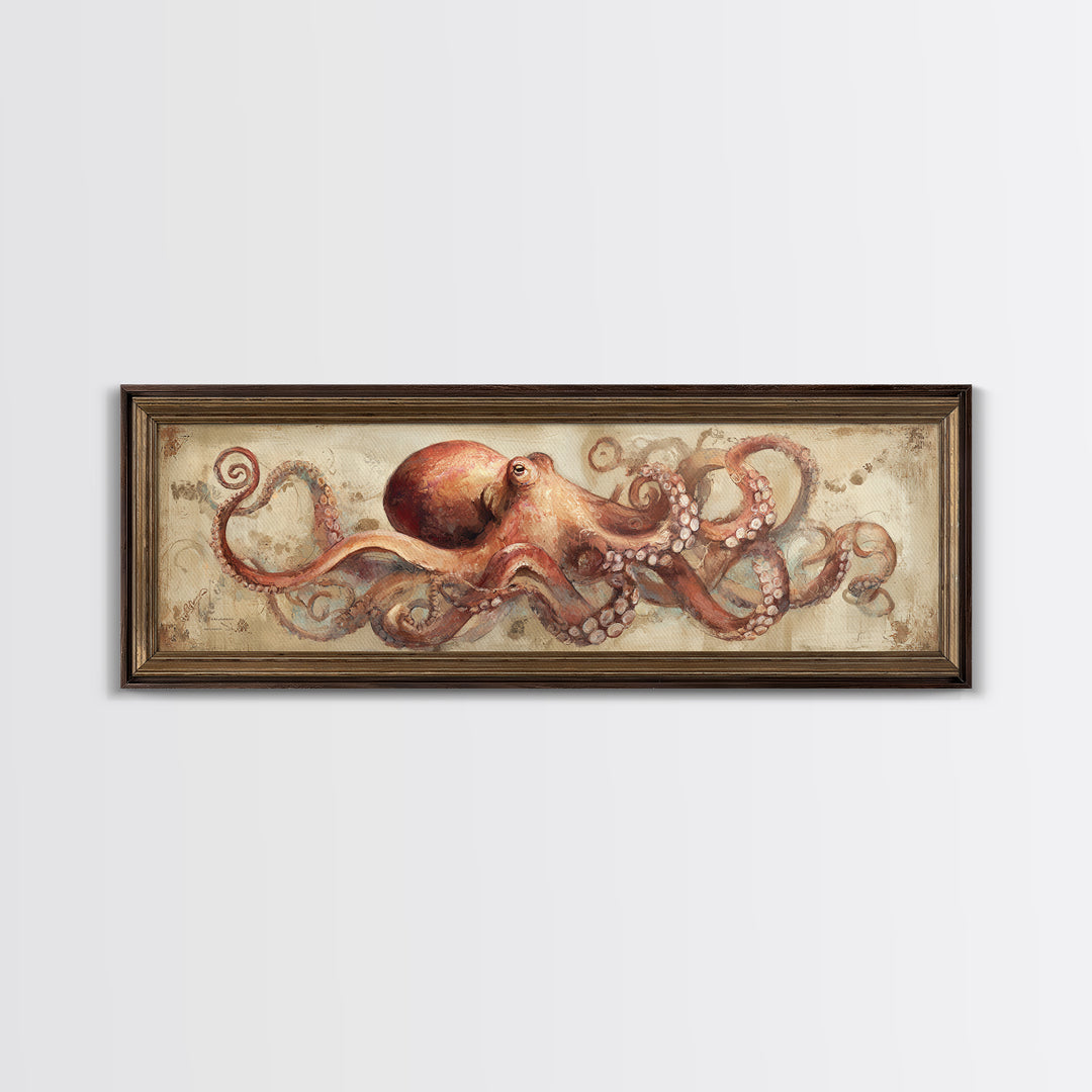 Octopus Conductor with Tiny Instruments Framed Canvas Print, Whimsical Art, Pet Portrait, Living Room Decor, Fine Art, Wonder, WHI-3x1-10