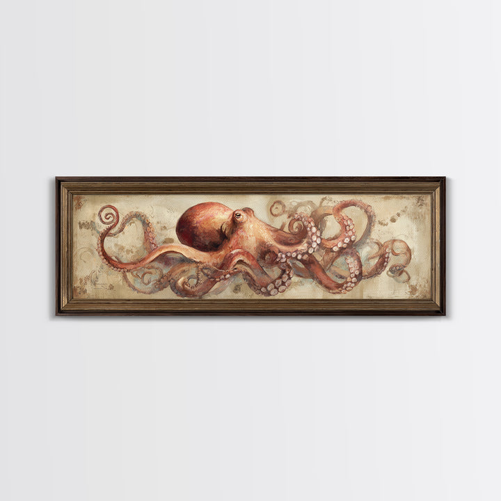 Octopus Conductor with Tiny Instruments Framed Canvas Print, Whimsical Art, Pet Portrait, Living Room Decor, Fine Art, Wonder, WHI-3x1-10