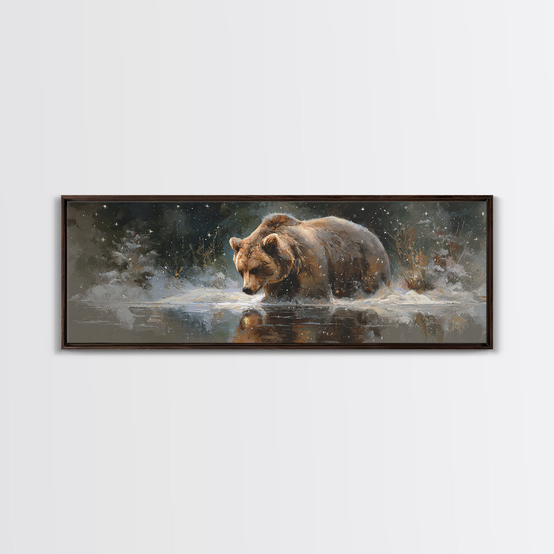 Bear Painting Stars Onto the Night Sky Canvas Print, Whimsical Art, Bird Art, Living Room Decor, Abstract Art, Wonder, WHI-3x1-25