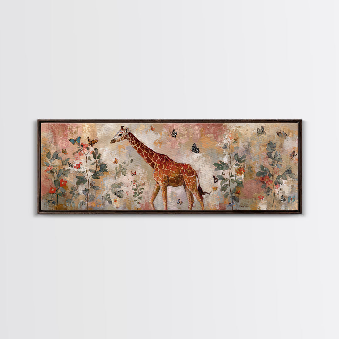 Giraffe with Scarf and Butterflies Canvas Print, Whimsical Art, Printable Art, Living Room Decor, Watercolor Art, Wonder, WHI-3x1-26