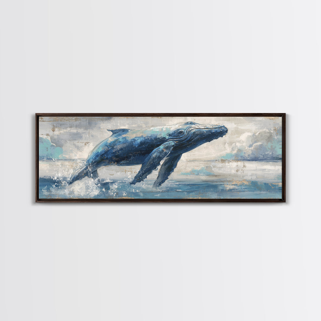 Whale Flying Through Clouds Like Ocean Canvas Print, Whimsical Art, Dopamine Decor, Living Room Decor, Fine Art, Wonder, WHI-3x1-29