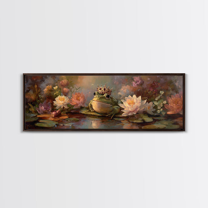 Frog Prince on a Lily Pad Canvas Print, Whimsical Art, Textured Painting, Living Room Decor, Fine Art, Wonder, Nursery Decor, WHI-3x1-48