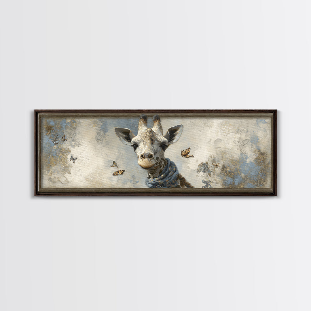 Giraffe with Scarf and Butterflies Canvas Print, Whimsical Art, Printable Art, Living Room Decor, Watercolor Art, Wonder, WHI-3x1-50