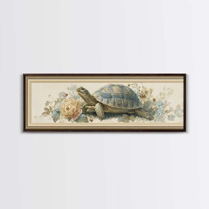 Turtle with Garden Growing on Shell Canvas Print, Whimsical Art, Boho Decor, Living Room Decor, Fine Art, Wonder, Digital Art, WHI-3x1-62