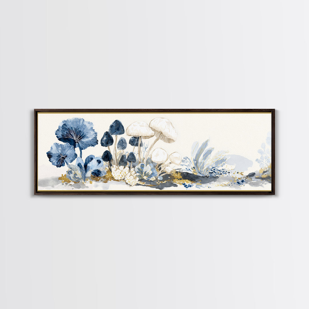 Teacup Garden with Tiny Mushrooms Framed Canvas Print, Whimsical Art, Home Decor, Living Room Decor, Fine Art, Wonder, WHI-3x1-68