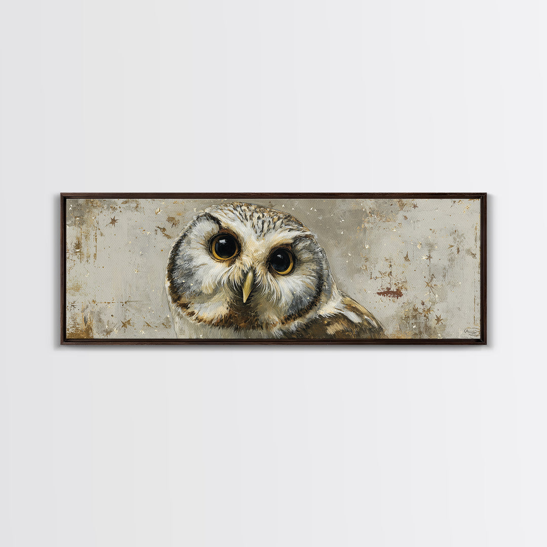 Owl Wearing Spectacles Among Stars Canvas Print, Whimsical Art, Wall Art, Living Room Decor, Oil Painting, Wonder, WHI-3x1-70