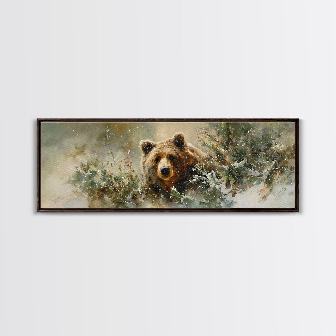 Bear Painting Stars Onto the Night Sky Framed Canvas Print, Whimsical Art, Neutral Decor, Living Room Decor, Fine Art, Wonder, WHI-3x1-73