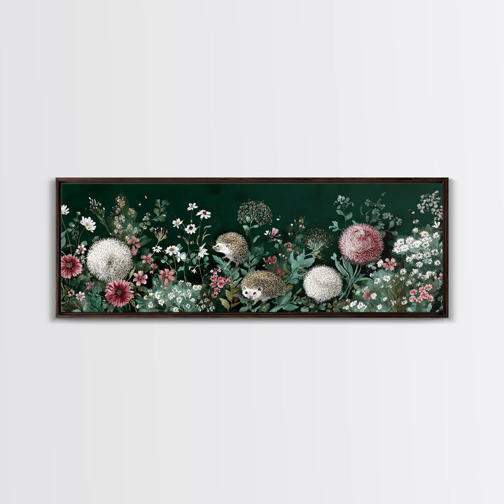 Hedgehog Carrying Wildflowers Framed Canvas Print, Whimsical Art, Whimsical, Living Room Decor, Watercolor Art, Wonder, WHI-3x1-79