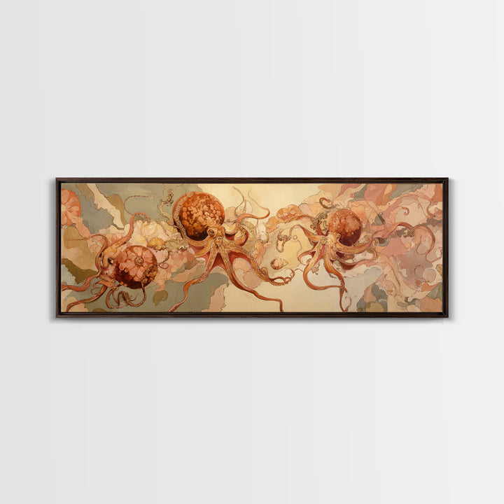Octopus Conductor with Tiny Instruments Framed Canvas Print, Whimsical Art, Nursery, Living Room Decor, Fine Art, Wonder, WHI-3x1-82