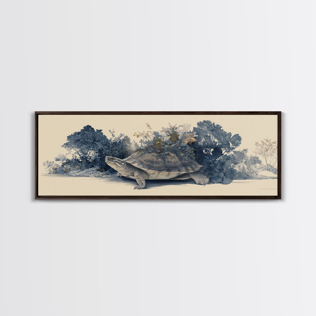 Turtle with Garden Growing on Shell Canvas Print, Whimsical Art, Printable Art, Living Room Decor, Fine Art, Wonder, Cat Art, WHI-3x1-86