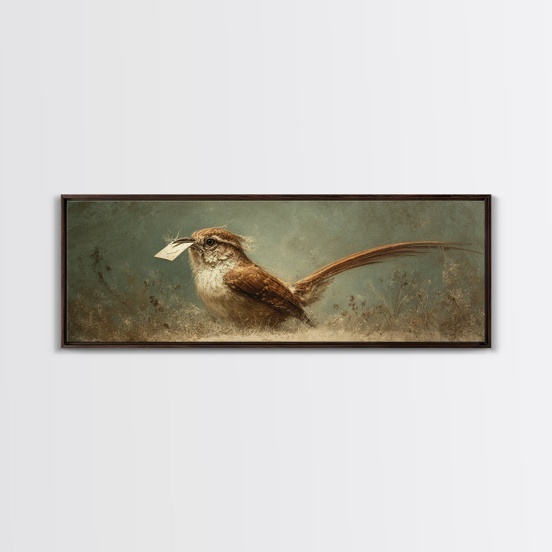 Bird Delivering a Tiny Love Letter Framed Canvas Print, Whimsical Art, Nursery Wall Art, Living Room Decor, Fine Art, Wonder, WHI-3x1-87