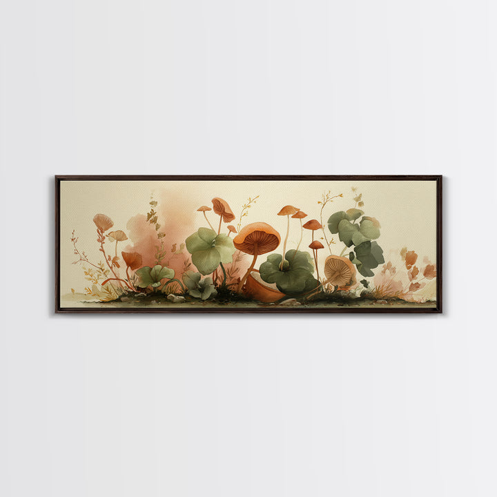 Teacup Garden with Tiny Mushrooms Canvas Print, Whimsical Art, Printable Wall Art, Living Room Decor, Fine Art, Wonder, WHI-3x1-92