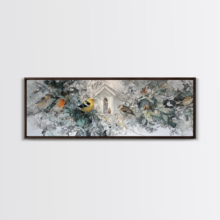 Floating House Carried by Colorful Birds Canvas Print, Whimsical Art, Living Room Decor, Oil Painting, Wonder, WHI-3x1-95