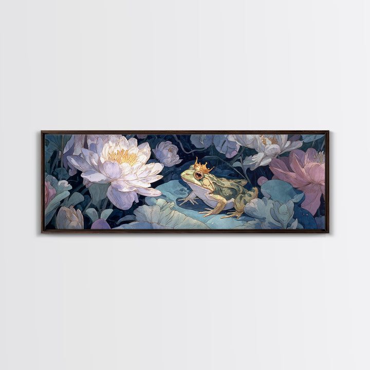 Frog Prince on a Lily Pad Canvas Print, Whimsical Art, Textured Painting, Living Room Decor, Fine Art, Wonder, Nursery Decor, WHI-3x1-96