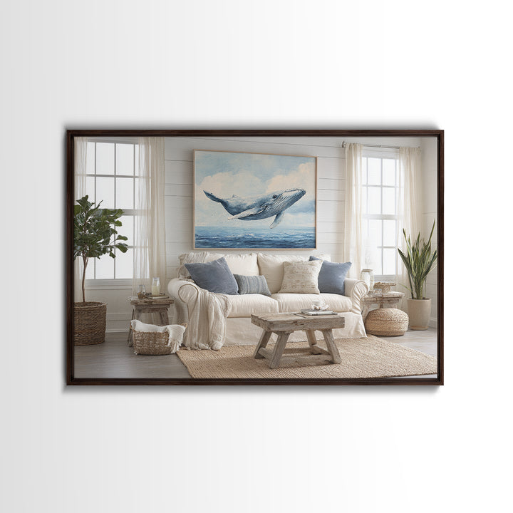 Whale Flying Through Clouds Like Ocean Canvas Print, Whimsical Art, Nursery Wall Decor, Living Room Decor, Fine Art, Wonder, WHI-3x2-17
